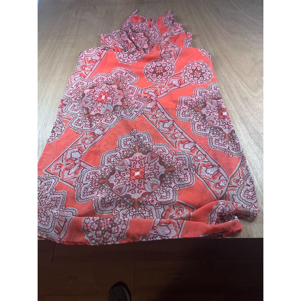 Almost Famous Sheer Maxi Dress L Coral Paisley Layering Fall Winter